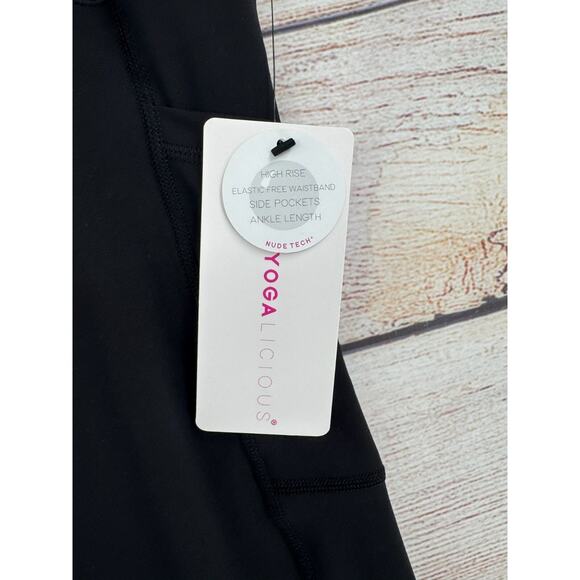 Yogalicious Tech Elastic Free High Waist Side Pocket 7/8 Legging Women's L Black - Picture 9 of 11